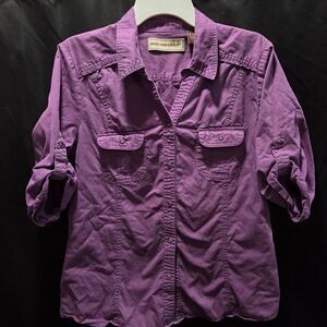 Bit & Bridle Western Jeweled Utility Purple Snap Button-Down Shirt Cotton SZ L